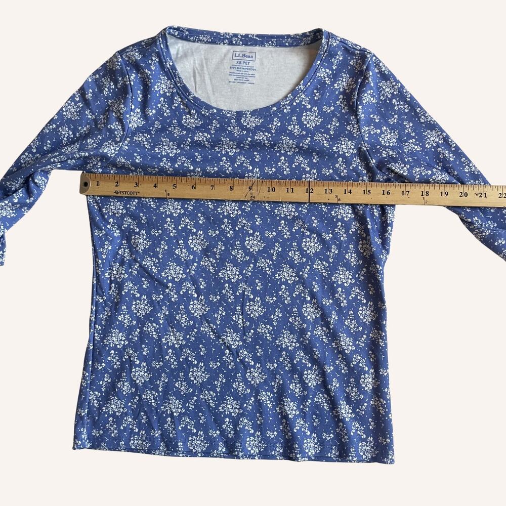 L.L.BEAN blue floral shirt 3/4 sleeve item ID 505547 100% cotton XS petite - Picture 4 of 5